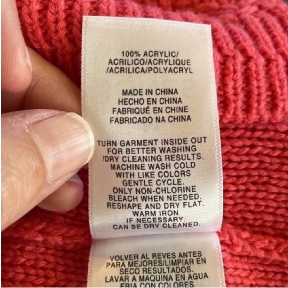Jones NY Cable Knit Sweater Crewneck Coral Salmon Loose Weave Acrylic Fancy Gift - Picture 5 of 17